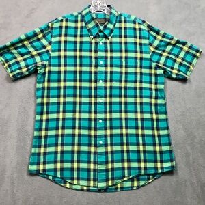 Pendleton Seaside Shirt Blue Green Plaid Mens Large Short Sleeve Button Shirt